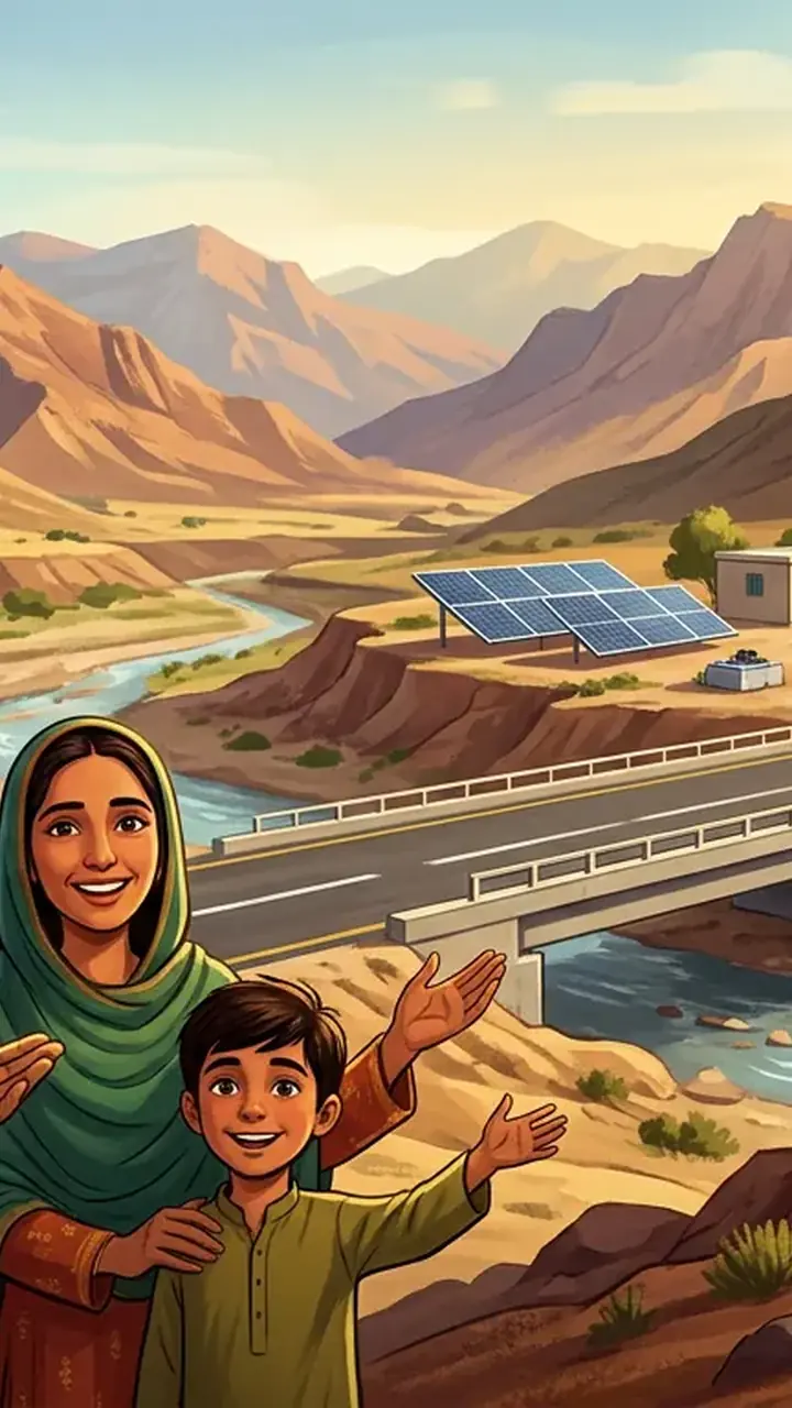 Animated editorial illustration for: 115 Development Projects Completed in Balochistan’s Sherani District