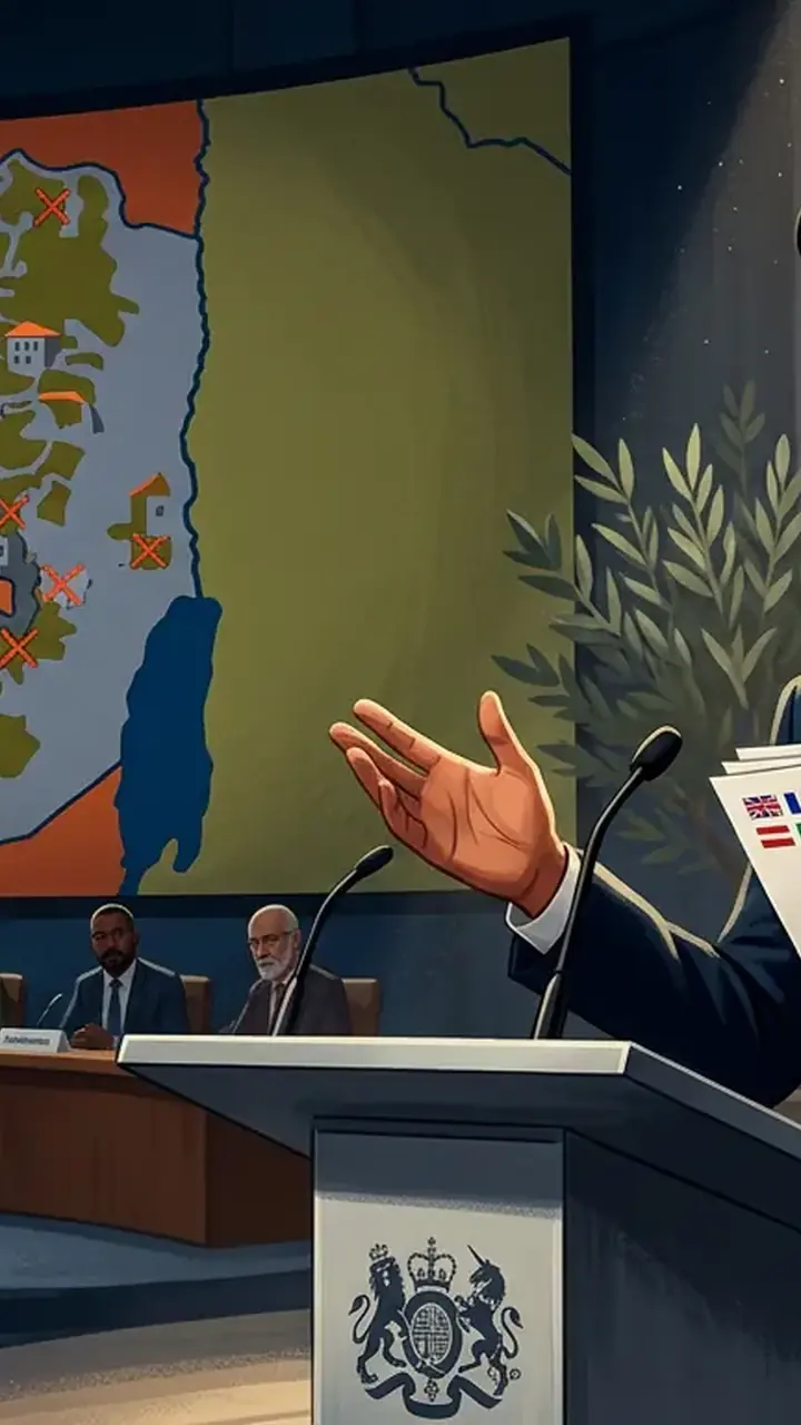 Animated editorial illustration for: Pakistan, Muslim nations welcome sanctions on Israeli settlements