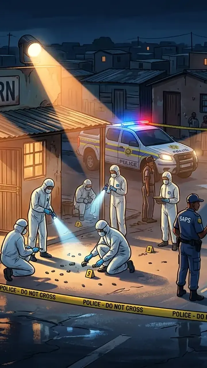Animated editorial illustration for: 17 Killed, 15 Wounded in South Africa Tavern Shooting