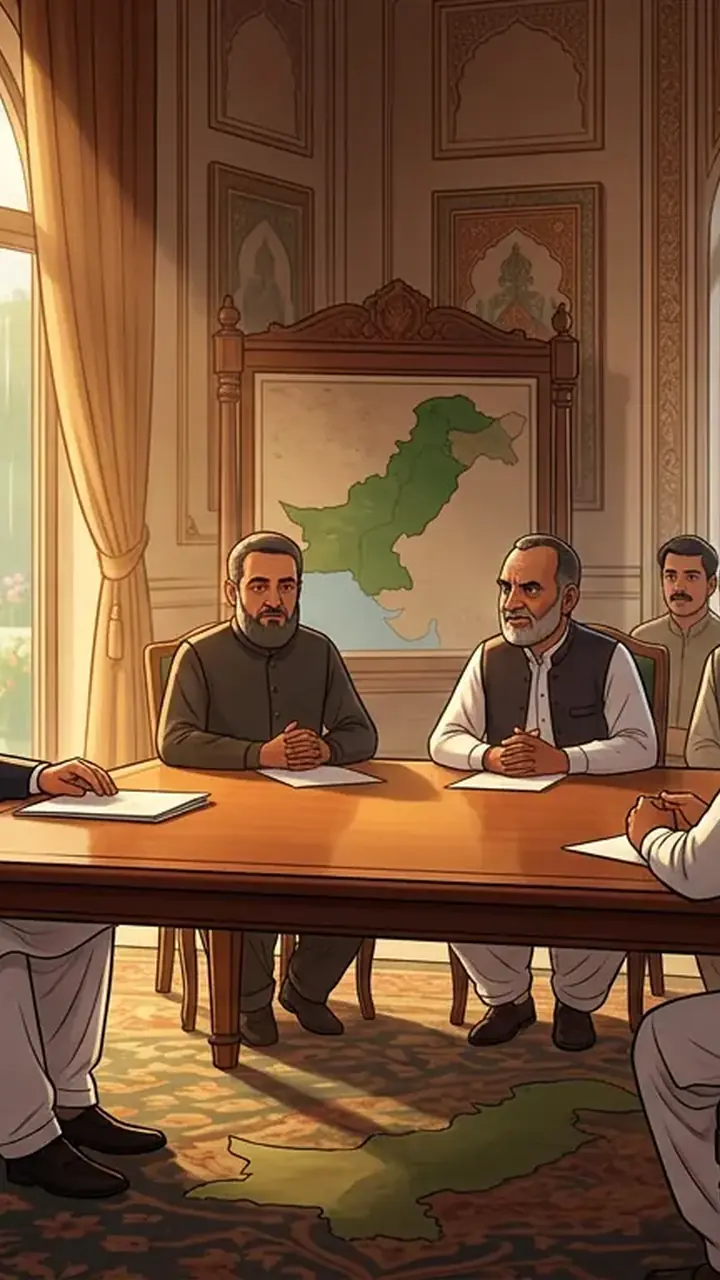 Animated editorial illustration for: Acting President Gilani Discusses Political Situation with Former Ministers, PPP Members
