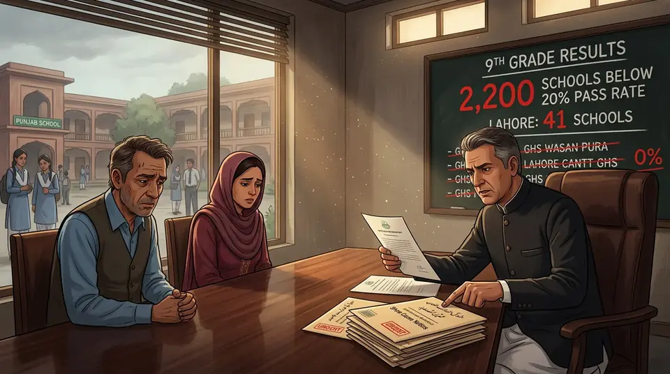 Animated editorial illustration for: Action Ordered Against Punjab Schools Over Poor 9th Grade Results