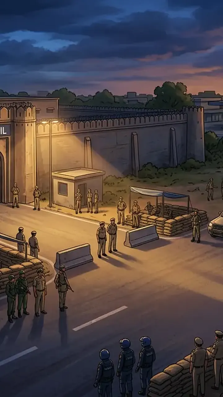 Animated editorial illustration for: Adiala Jail Security Bolstered, 435 Police Deployed in New Plan