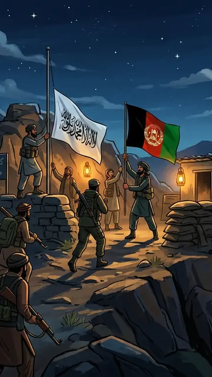 Animated editorial illustration for: Afghanistan Freedom Front Claims Capture of Taliban Checkpoints in Nuristan, Kunar