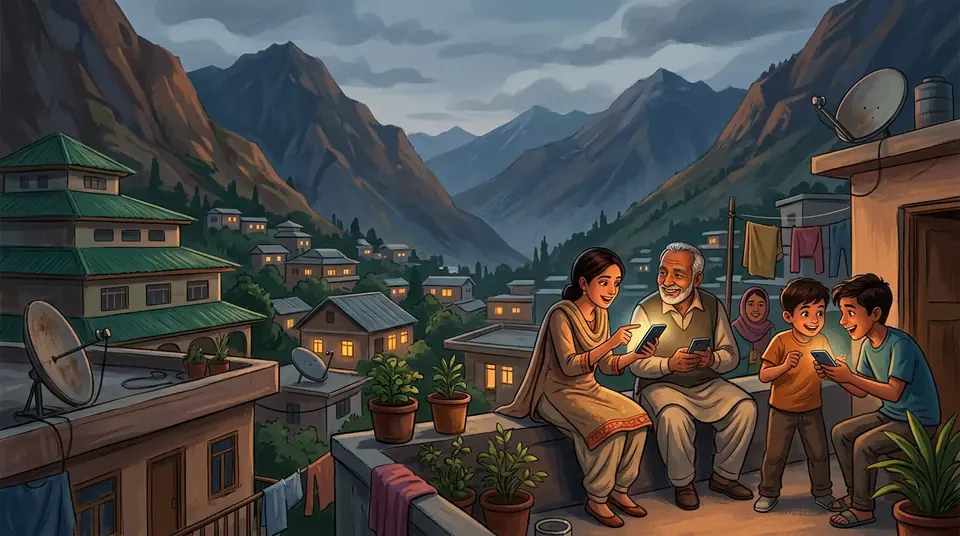 Animated editorial illustration for: AJK Prime Minister announces full restoration of internet services