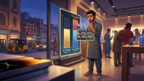 Animated editorial illustration for: Apple iPhone 18 Pro price in Pakistan to start at Rs. 582,000