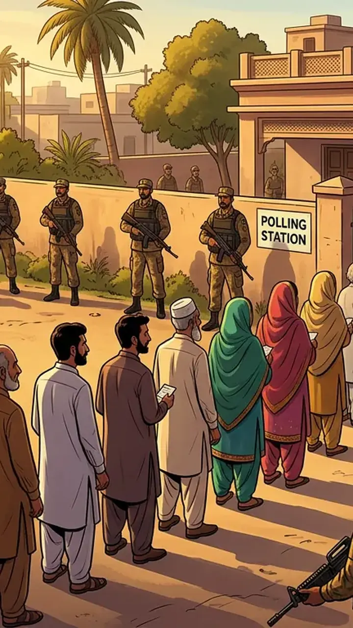 Animated editorial illustration for: Polling underway for NA-168 by-election in Bahawalpur