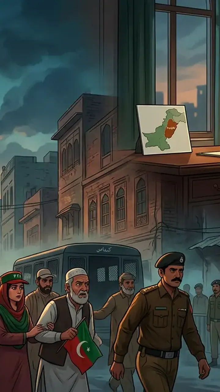 Animated editorial illustration for: Arrests of PTI supporters reported in Punjab ahead of planned protest