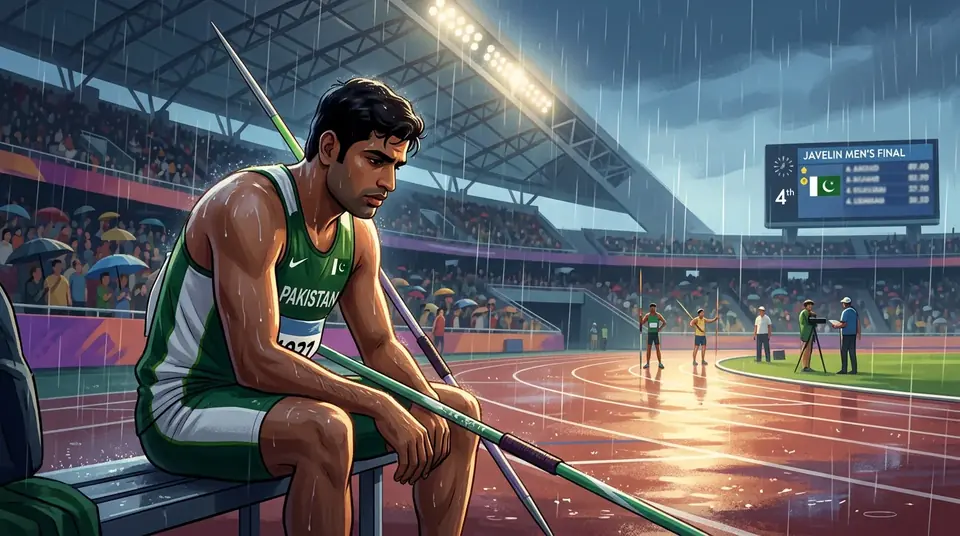 Animated editorial illustration for: Arshad Nadeem finishes fourth in Asian Games javelin final