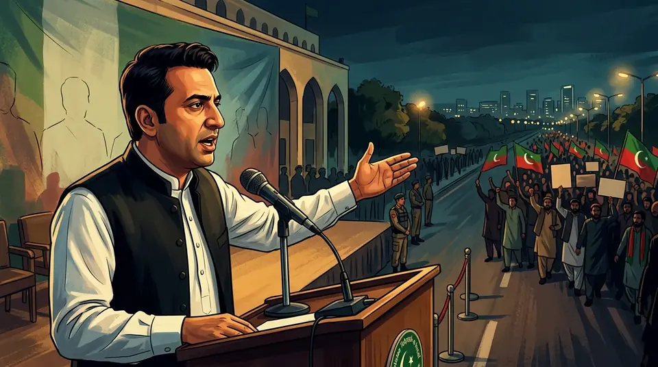 Animated editorial illustration for: Atta Tarar dares PTI to march on Islamabad, criticises KP government