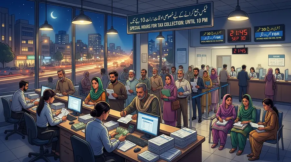 Animated editorial illustration for: Banks to remain open until 10 pm on September 30 for tax payments