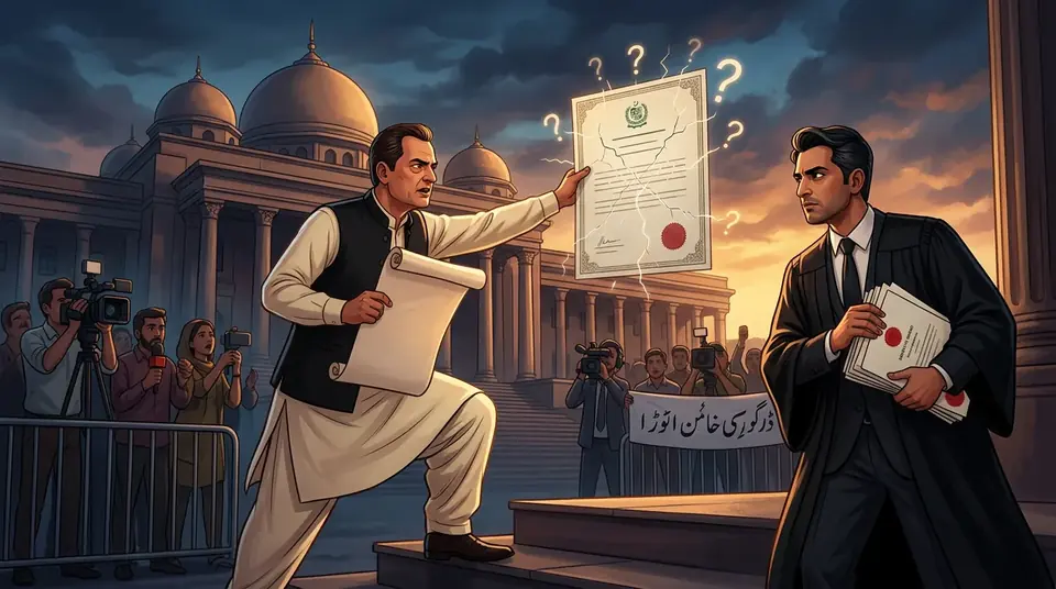 Animated editorial illustration for: Captain Safdar to challenge Ahsan Bhoon’s degree in Supreme Court