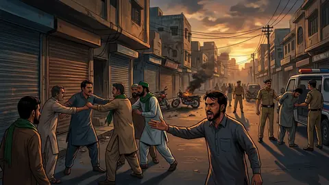 Animated editorial illustration for: Calls for Action After Violence, Arrests During Karachi Strike