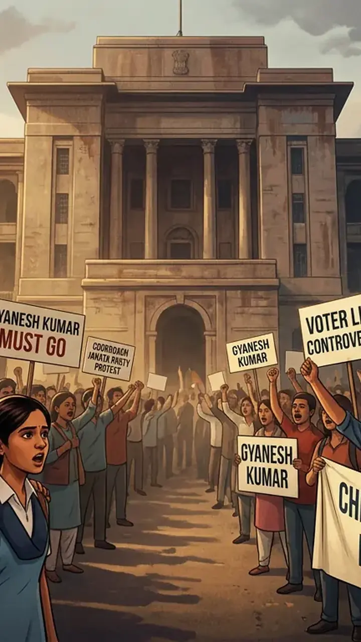 Animated editorial illustration for: Cockroach Janata Party Demands Resignation of Indian Election Chief