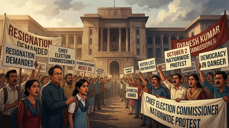 Animated editorial illustration for: Cockroach Janata Party demands resignation of Indian election chief