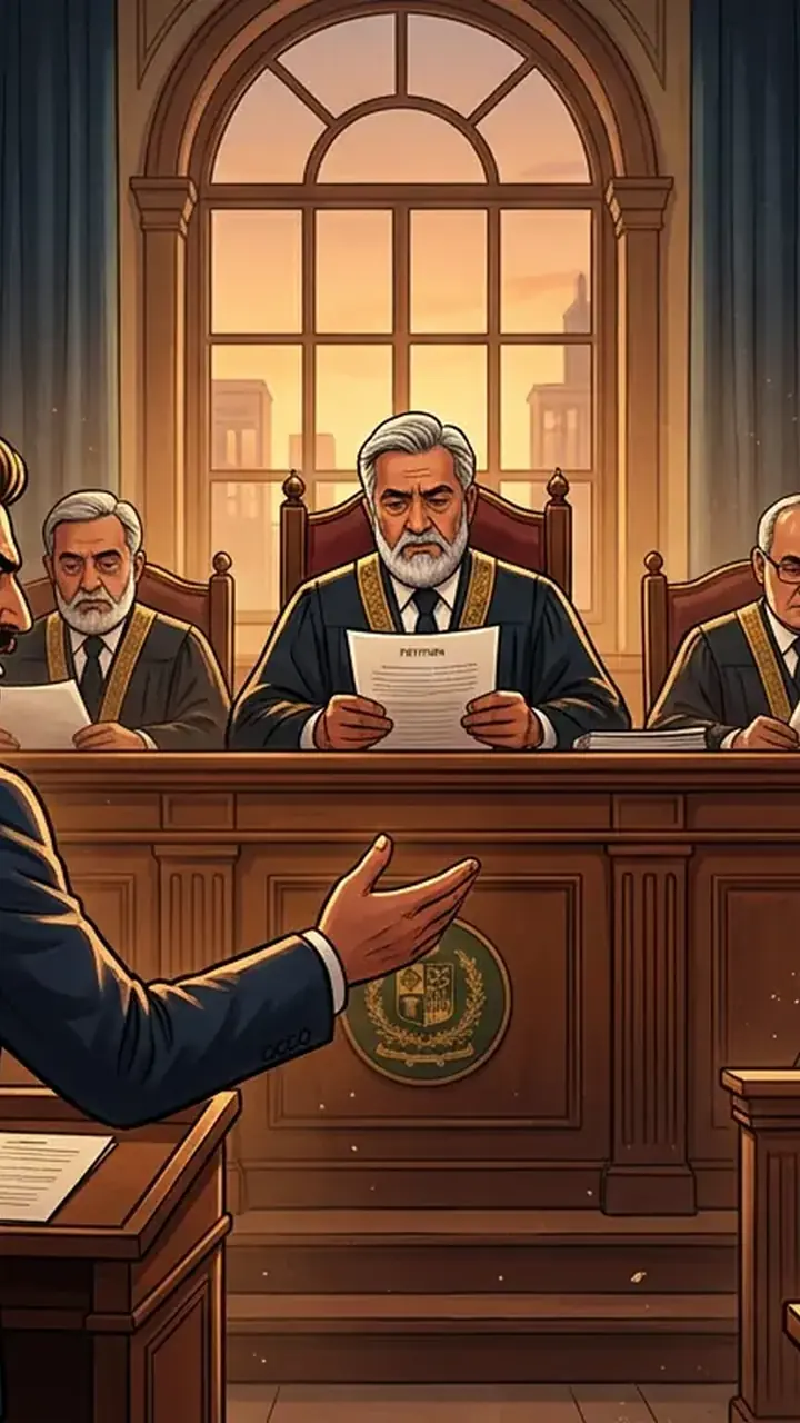 Animated editorial illustration for: Constitutional Court Admits Petition Challenging CM Sohail Afridi’s Election