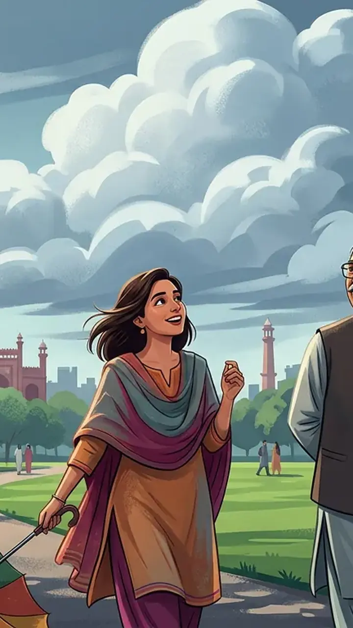 Animated editorial illustration for: Cool Winds and Clouds Bring Pleasant Weather to Lahore