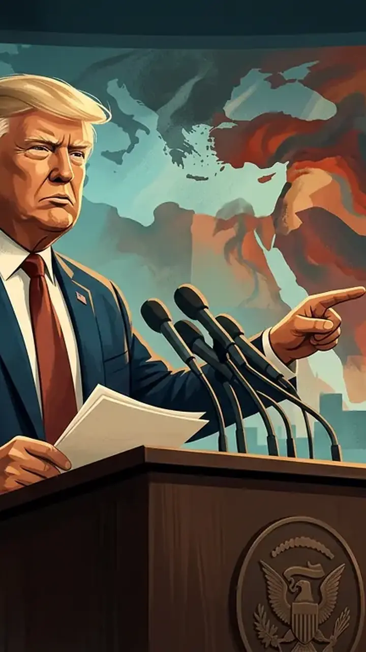 Animated editorial illustration for: Trump calls US naval blockade against Iran ‘powerful and effective’