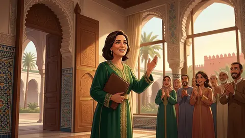 Animated editorial illustration for: Aseefa Bhutto Zardari Congratulates Morocco’s First Female Prime Minister