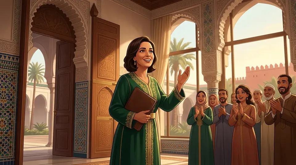 Animated editorial illustration for: Fatima Ezzahra El Mansouri named Morocco’s first female prime minister