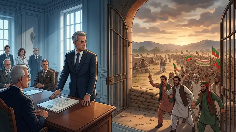 Animated editorial illustration for: Debate Intensifies Over Possible Governor’s Rule in Khyber Pakhtunkhwa