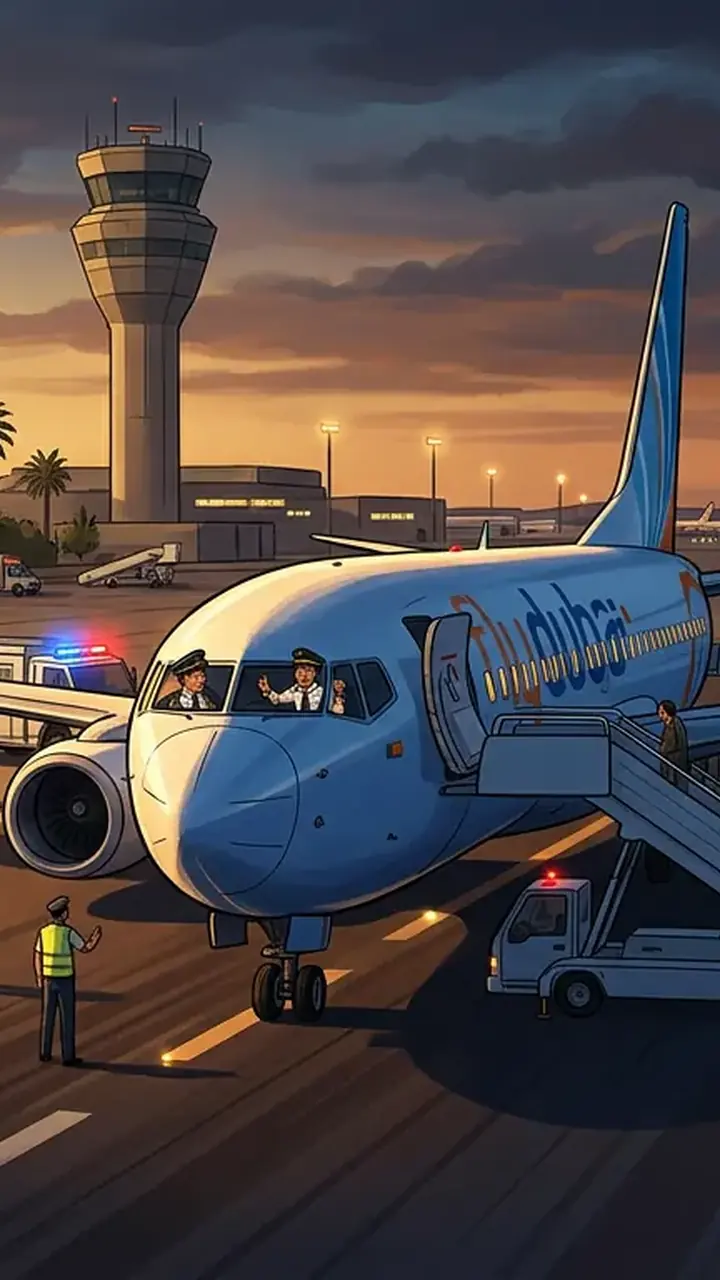 Animated editorial illustration for: Flydubai flight to Tel Aviv makes emergency landing in Saudi Arabia