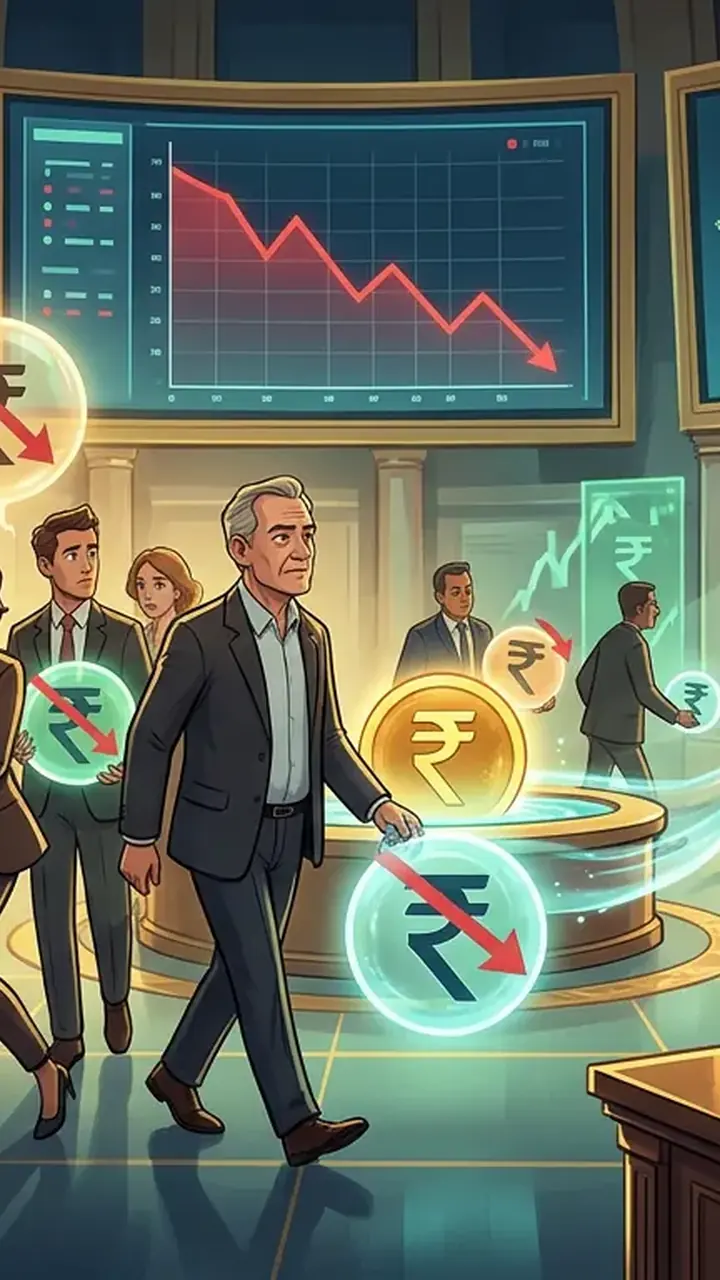 Animated editorial illustration for: Foreign Investors Reportedly Accelerate Withdrawal from Indian Markets