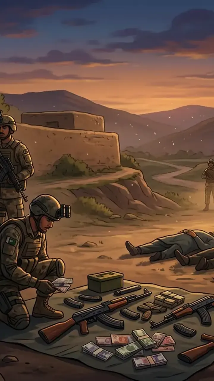 Animated editorial illustration for: Four Terrorists Killed in DI Khan Operation Under Azm-e-Istehkam
