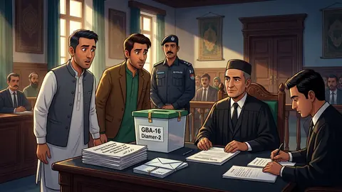 Animated editorial illustration for: GB tribunal suspends IPP lawmaker’s membership, orders recount in GBA-16