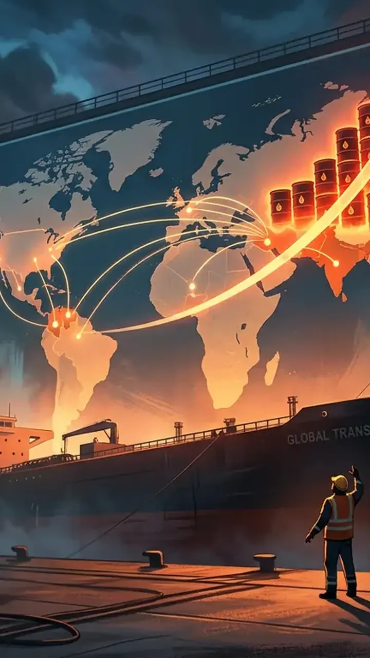 Animated editorial illustration for: Global Crude Oil Prices Surge in International Markets