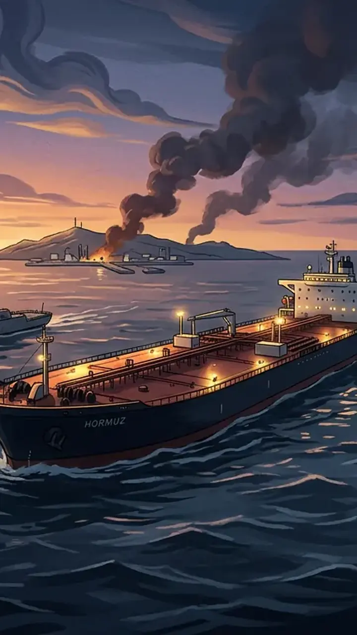 Animated editorial illustration for: Oil prices top $108 as Houthis claim control of Bab al-Mandab strait