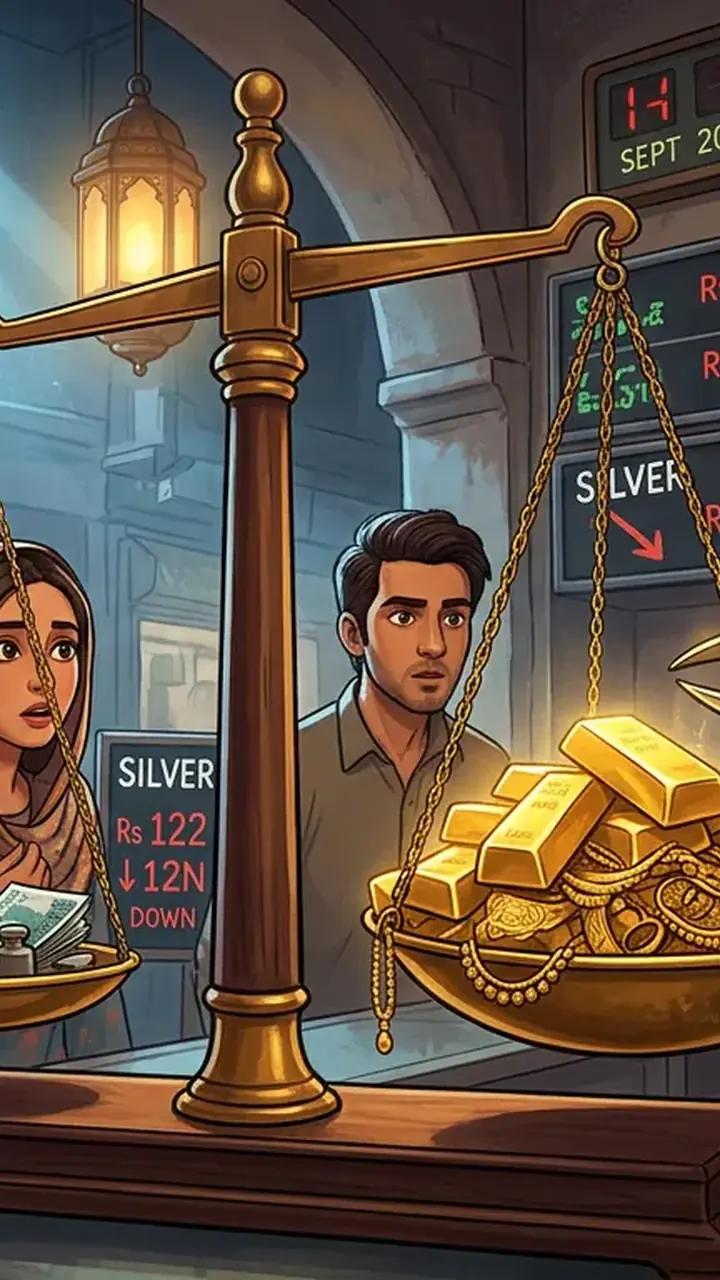 Animated editorial illustration for: Gold Price in Pakistan Drops by Rs 3,800 Per Tola