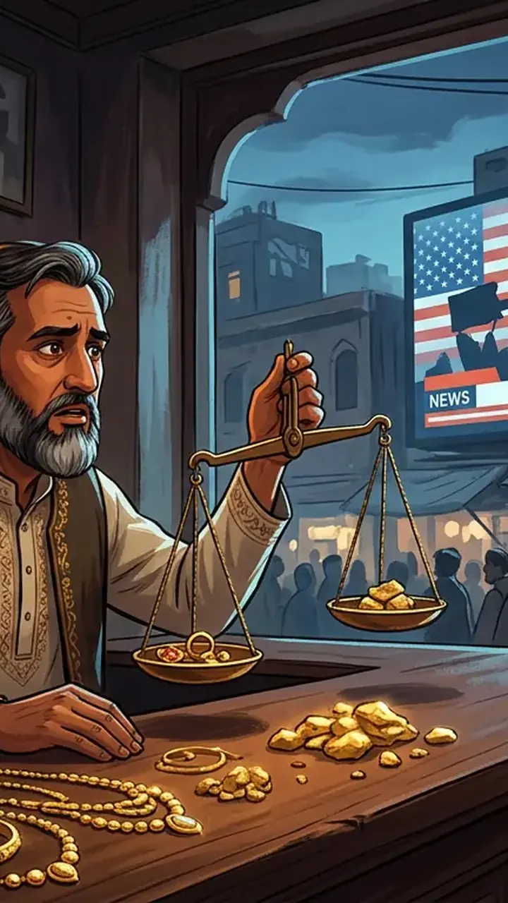 Animated editorial illustration for: Gold price rises again, hits Rs 469,136 per tola in Pakistan