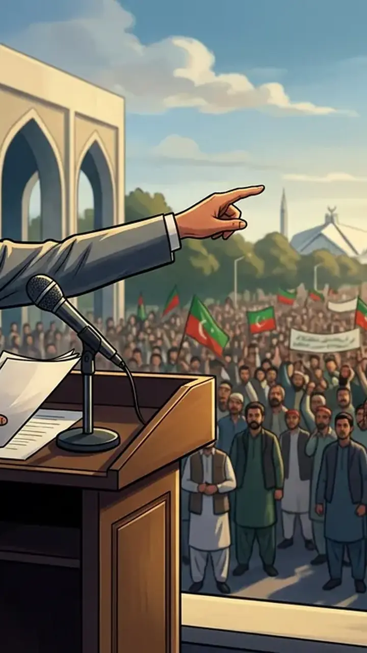 Animated editorial illustration for: Government Demands End to PTI Long March as Precondition for Talks