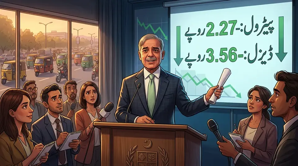 Animated editorial illustration for: Government reduces petrol price by Rs 2.27, diesel by Rs 3.56