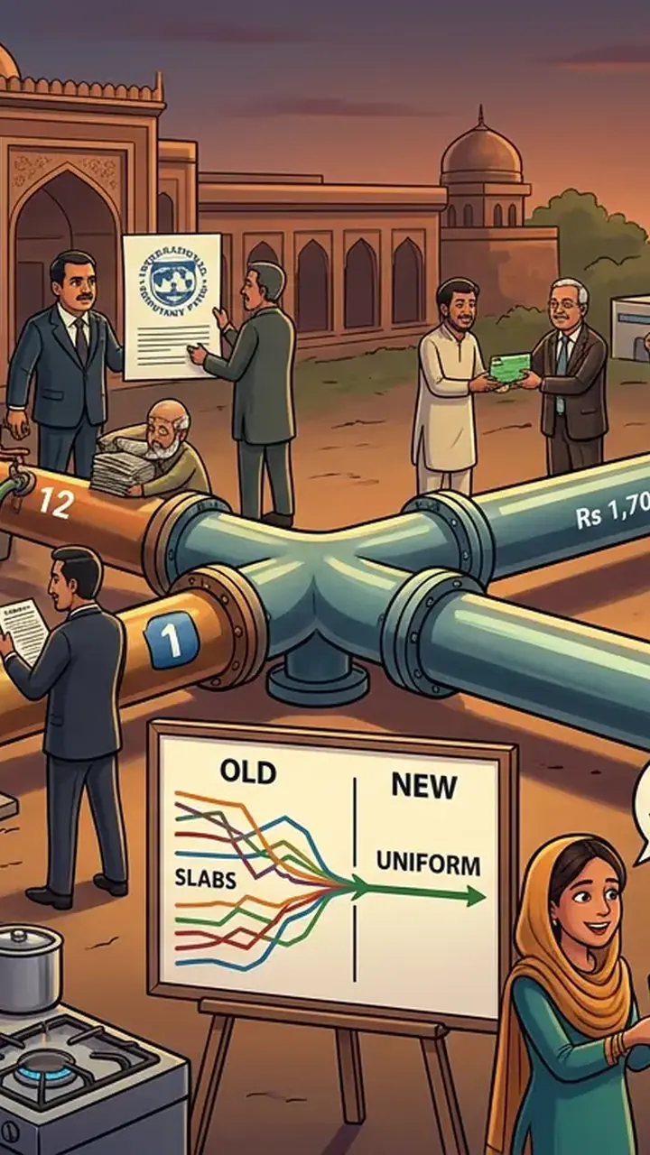 Animated editorial illustration for: Government to Introduce Uniform Gas Tariff, Ending 12-Slab System