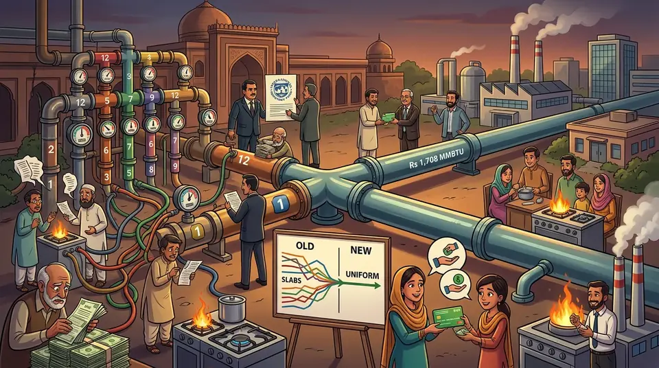 Animated editorial illustration for: Government to Introduce Uniform Gas Tariff, Ending 12-Slab System