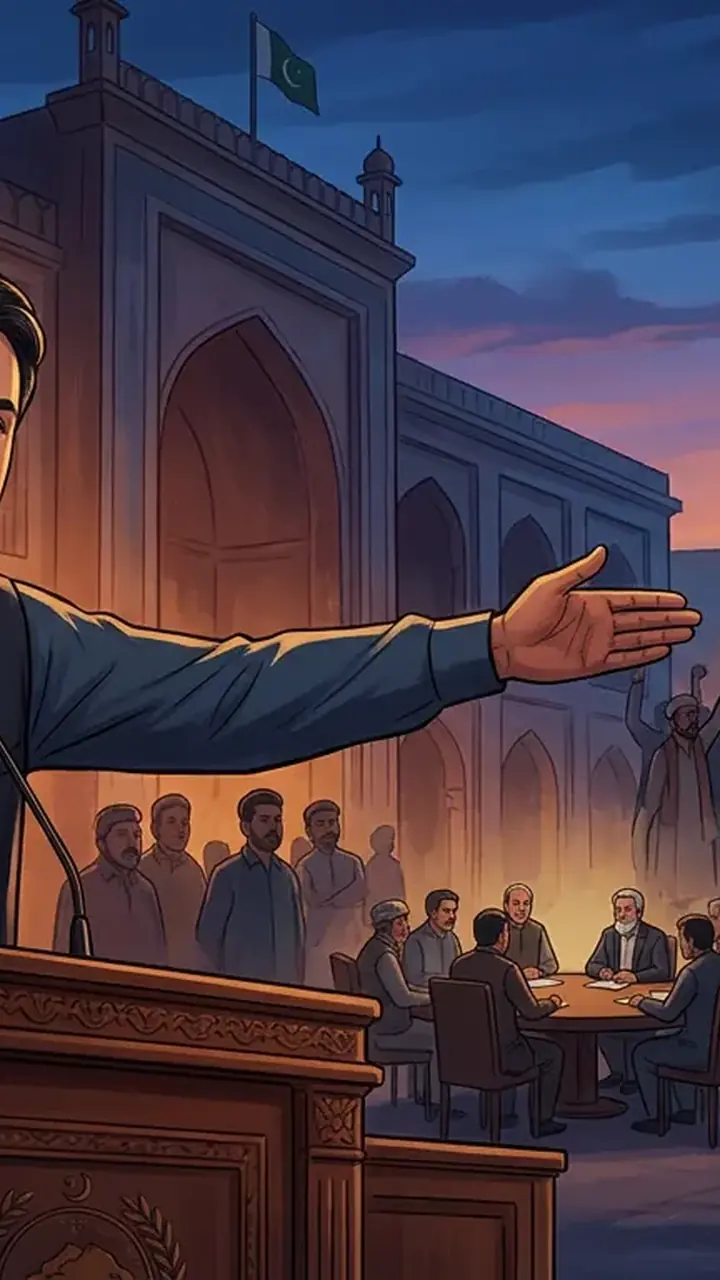 Animated editorial illustration for: Governor Kundi Challenges PTI Long March, Says CM Should Resign if Powerless