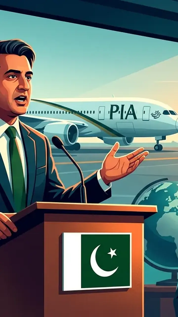 Animated editorial illustration for: Govt not buying PIA aircraft or giving loan guarantees, says finance adviser