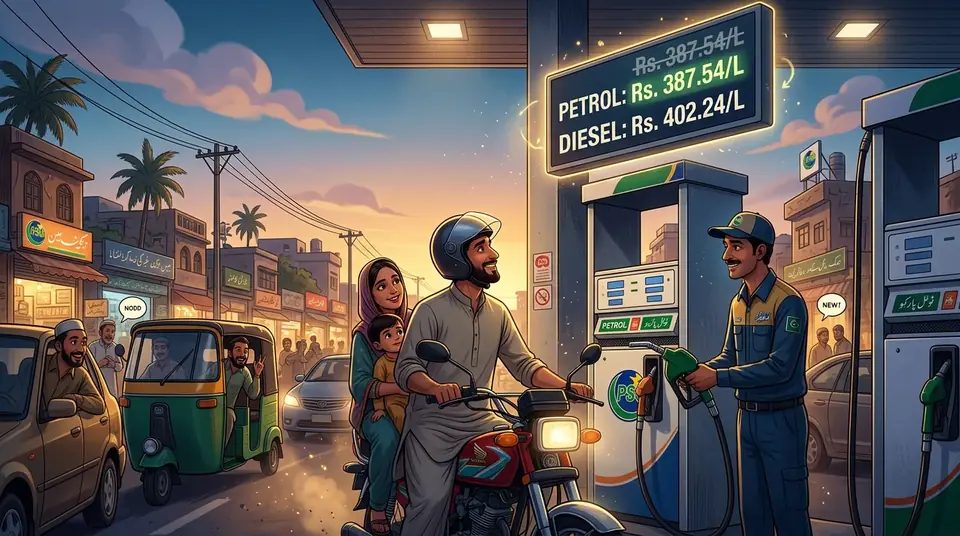 Animated editorial illustration for: Govt reduces petrol by Rs 1.49, diesel by Rs 2.73 per litre