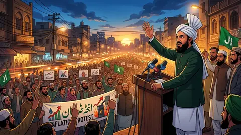 Animated editorial illustration for: Jamaat-e-Islami sets up 25 protest camps across Karachi