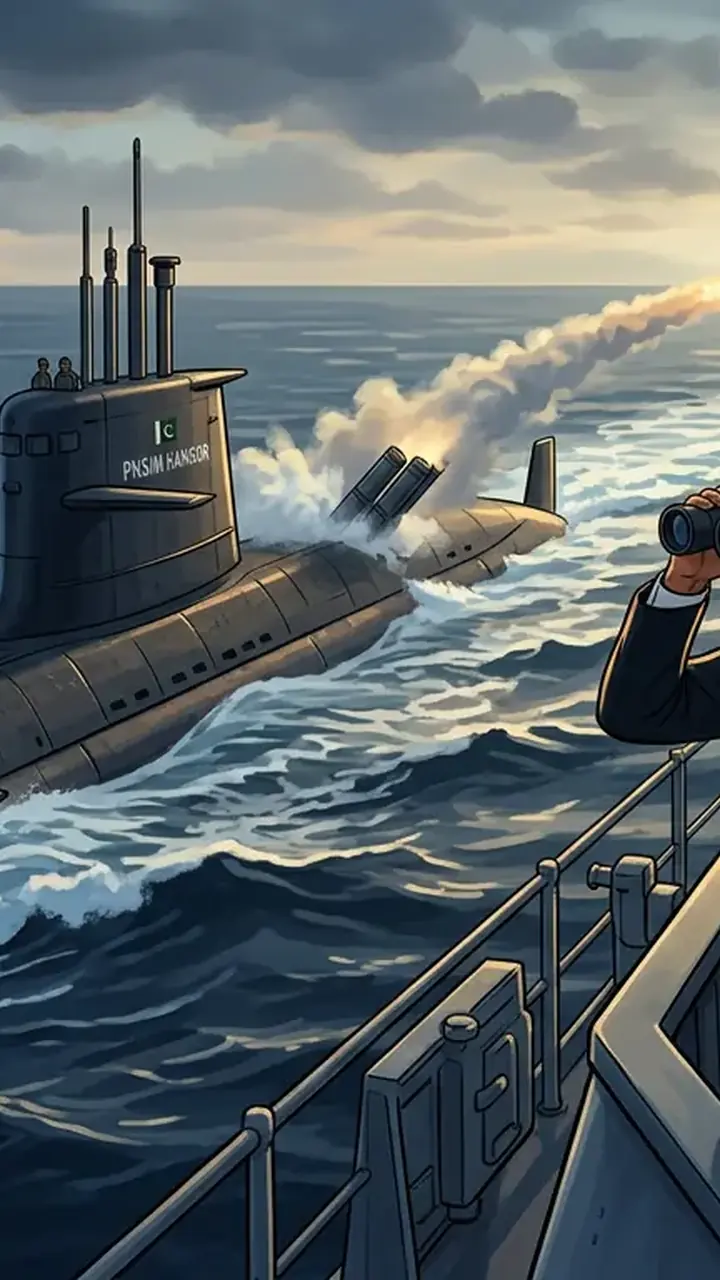 Animated editorial illustration for: Hangor-class submarine conducts successful maiden live weapon firing