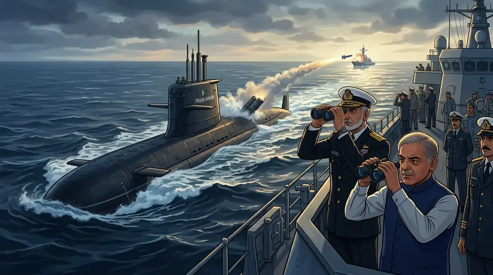 Animated editorial illustration for: Hangor-class submarine conducts successful maiden live weapon firing