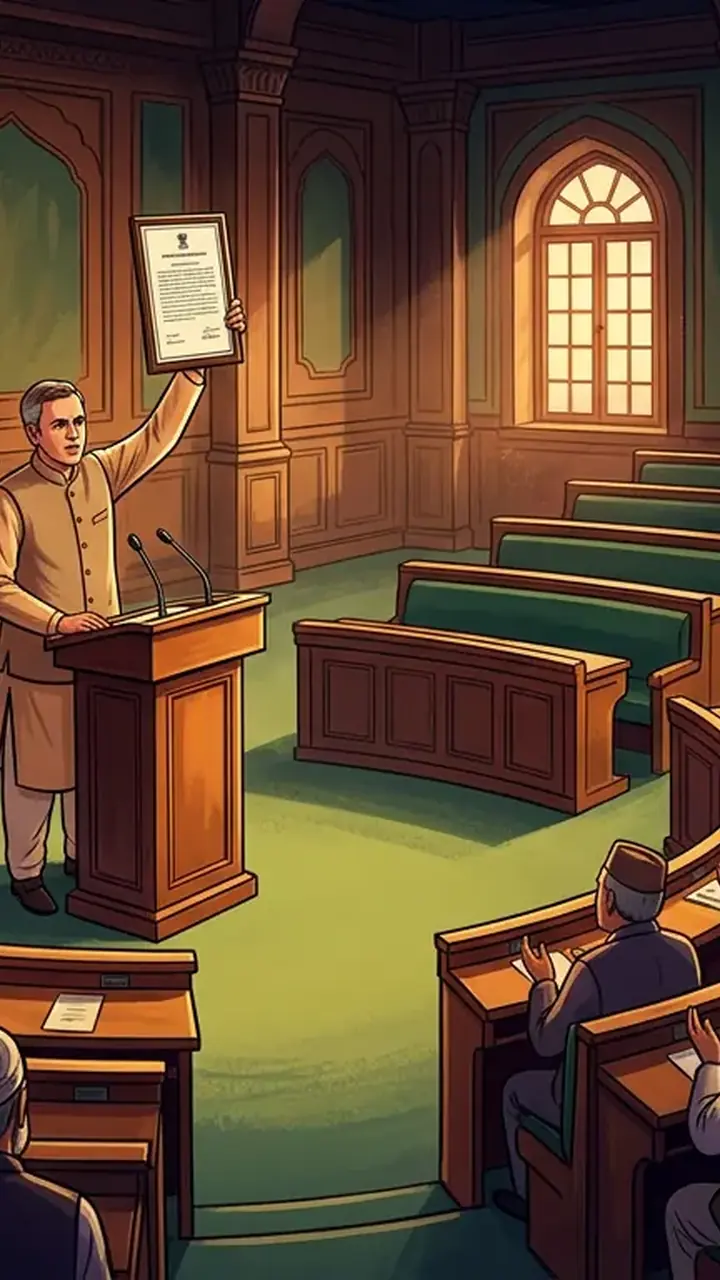 Animated editorial illustration for: IIOJK Assembly Passes Resolution Demanding Full Statehood