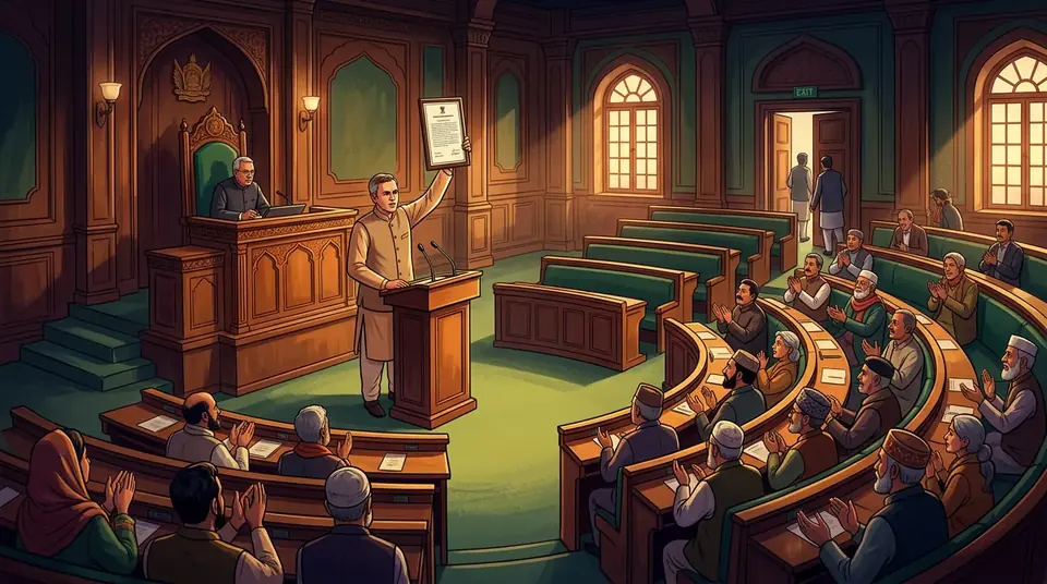 Animated editorial illustration for: IIOJK Assembly Passes Resolution Demanding Full Statehood