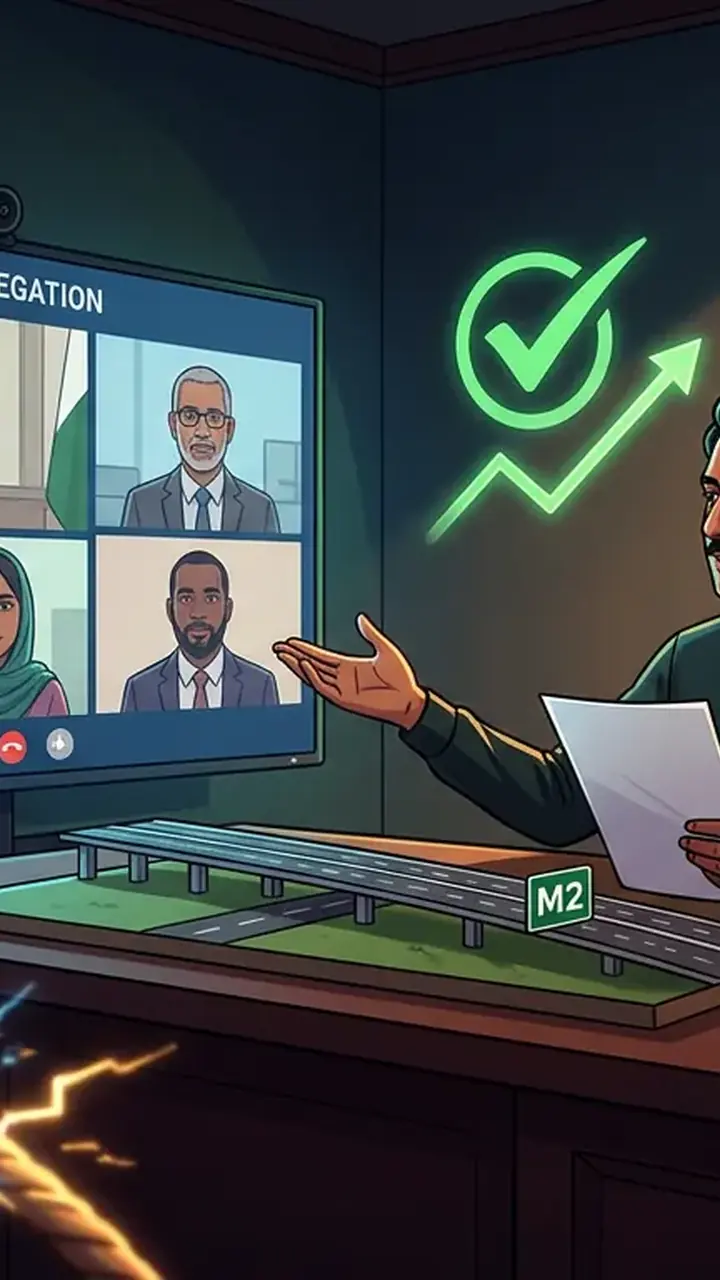 Animated editorial illustration for: IMF Satisfied with Pakistan’s Economic Targets, Review Talks May Be Virtual