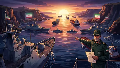 Animated editorial illustration for: Iran to Present New Maritime Route Map at Gulf Ministers’ Meeting in Oman