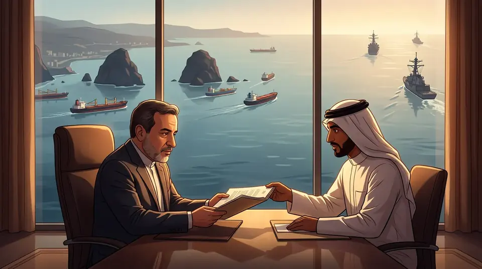 Animated editorial illustration for: Iran receives US response to seven-day trust-building plan via Qatar