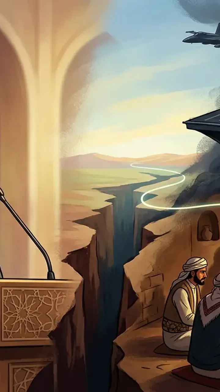 Animated editorial illustration for: Iran Warns US Forces to Leave Region Amid Yemen Tensions