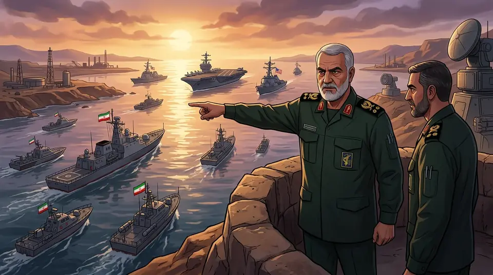 Animated editorial illustration for: If Iran cannot trade, no one will, warns Iranian Army Chief