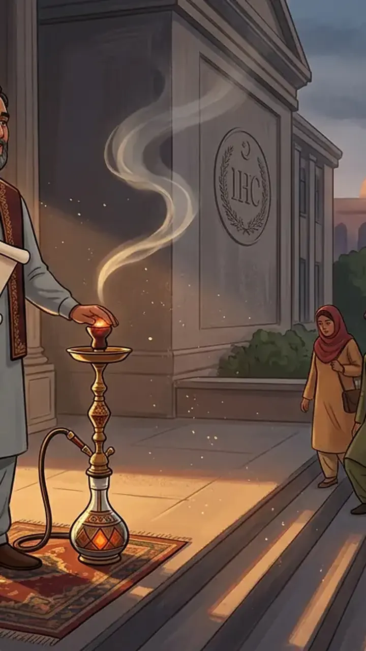 Animated editorial illustration for: IHC bars ‘coercive measures’ against legally operating sheesha cafes